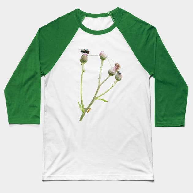 Three Insects On Flower Baseball T-Shirt by Pirino